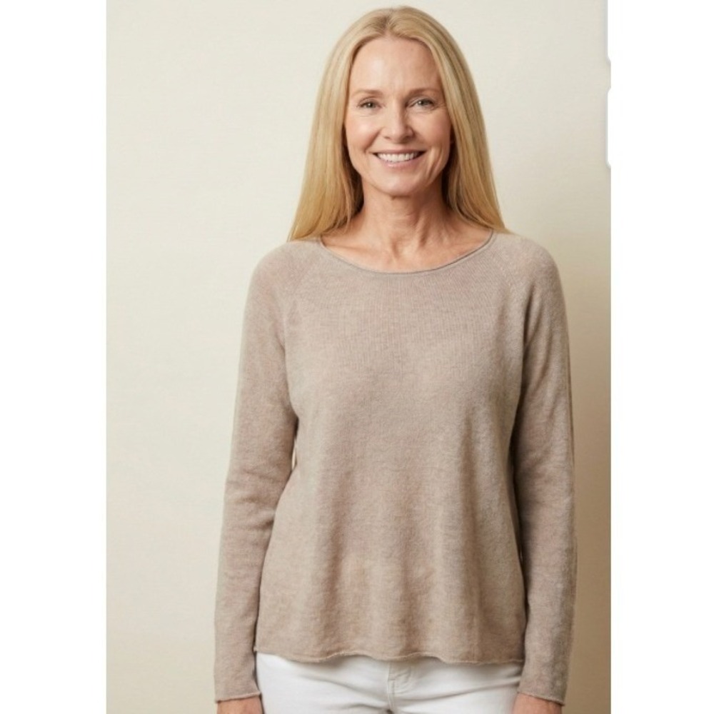 Brusadelli Italian Taupe Cashmere Silk Blend Long Sleeve Sweater Loose Fit Large
